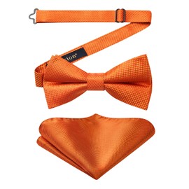 Enlision Mens Orange Bow Tie Formal Adjustable Pre-tied Bow Ties and Pocket Square Set for Party Festival Solid Color