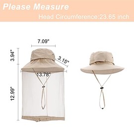 Filhome Filhome Mosquito Head Net Hat Hats with Removable Veil Net Mesh Hiking Fishing Gardening Protect from Bee Mosquito for Women Men, Khaki