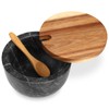 Marble Salt Cellar Box with Wood Lid & Spoon, Modern