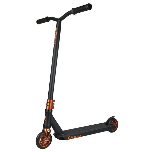 Chilli Reaper - Quality Freestyle Extreme Intermediate and Beginner Stunt Scooter for ages 13 and up, 110 mm wheels, Reinforced Steel T-bar, Chilli Spider HIC Compression, Pre-Assembled - Black/Orange