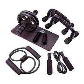 Kit Rodillo Abdominal Barras Push-up Cuerda Para saltar Ejercitador Mano Soporte Lagartijas Entrenador de Pecho y Espalda