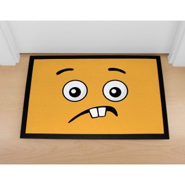 MoonWorks® Doormat with Emoji Emote Face Emotion Print Non-Slip & Washable Black 60 x 40 cm