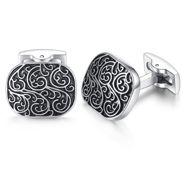 HONEY BEAR Men's Wedding Retro Pattern Carved Cufflinks Stainless Steel