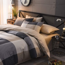 TISPLR Plaid Comforter Set King - 3 Pieces Soft Cotton Bedding, Vintage Style Checkered Gingham Comforter Set for All Seasons - 1 Comforter and 2 Pillowcases