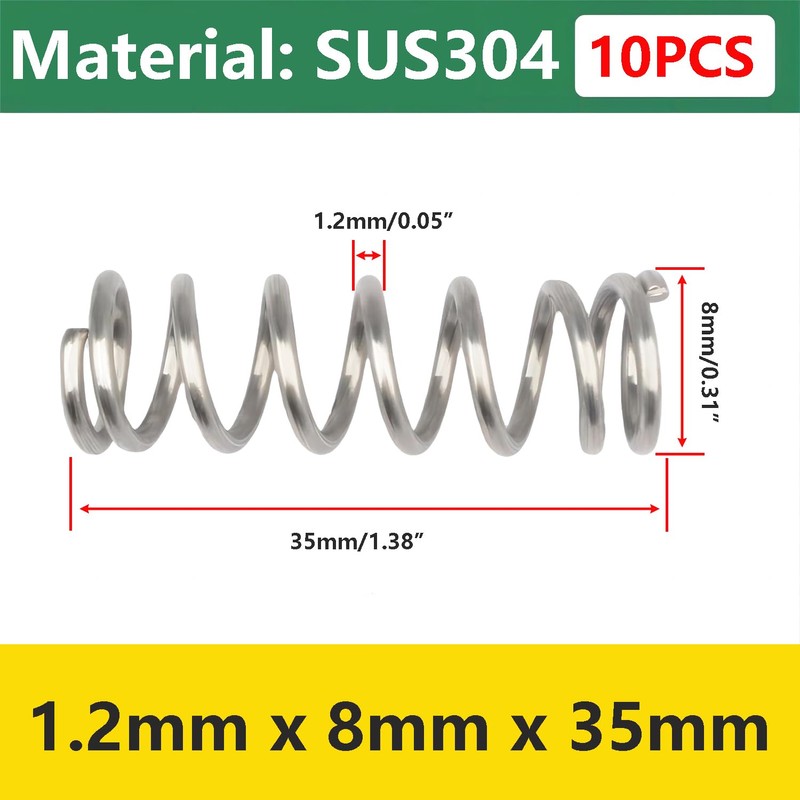 Qrity 10Pcs Coil Extended Compressed Spring, Compressed Springs, Stainless Steel