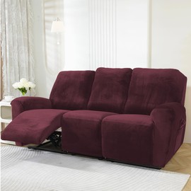 NORTHERN BROTHERS Recliner Chair Covers, Stretchy Recliner Couch Covers, Lazy Boy Velvet Chair Covers, Sofa Cover (Wine Red, 3 Seat)