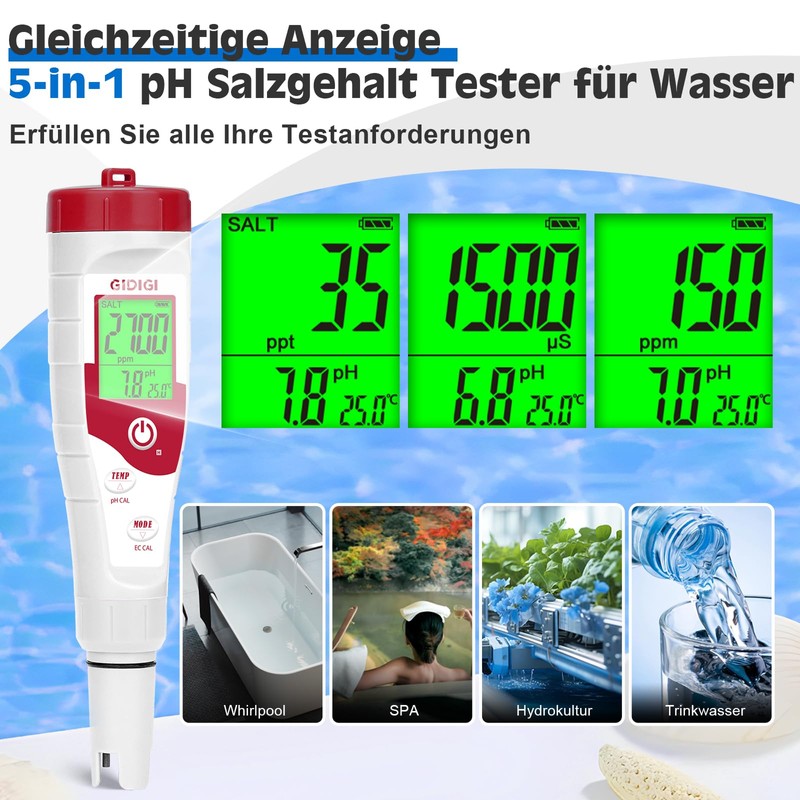 Digital Pool Salt Tester, pH Salt Level Meter for Salt