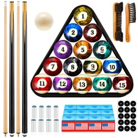 Outus 71Pcs Pools Table Accessories Billiards Accessories Billiard Pool Balls with Triangle Ball Stand Cue Chalks Pool Cue Tip Table Spot Sticker Pool Sticks Pool Table Brush (Dark Marble Style Balls)