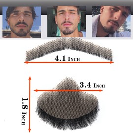 WZAHNNGX Fake Mustache Realistic Beard 100% Human Hair Full Hand Tied Facial Hair Black Goatee Fake Beards Lace Invisible for Entertainment Party Drama Movie Makeup