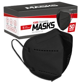 KN95 Black Face Masks - 50 Pack - 5 Layer Protection Breathable KN95 Face Mask - Filtration>95% with Comfortable Elastic Ear Loop | Non-Woven Polypropylene Fabric (Black)