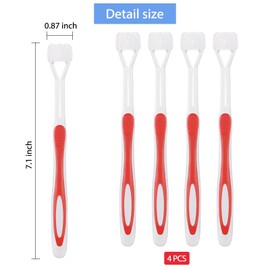 Boao 4 Pieces Toothbrush 3 Sided 7.1 Inch Autism Sensory Toothbrush 360 Degree Cleaning Travel Brush Complete Teeth Angle Clean Tooth(Red)
