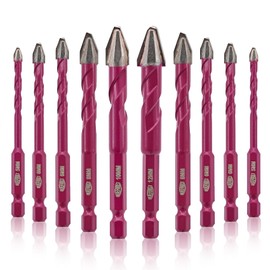 QUEFORET Crooked Head Eccentric Drill Bits 10pcs - 5/5/6/6/6/6/8/8/10/12mm Carbide Drill Bits for Wood Plastic Masonry Concrete, Wet Drilling Ceramic Tile Marble Glass, Quick Change Hex Shank