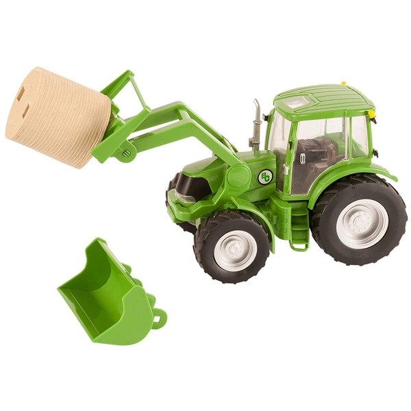 Big Country Toys Tractor & Implements, 1:20 Scale, Toy Tractor with Hay Bale and Bucket Attachment, Working Doors, Green, Ages 3 and Up…