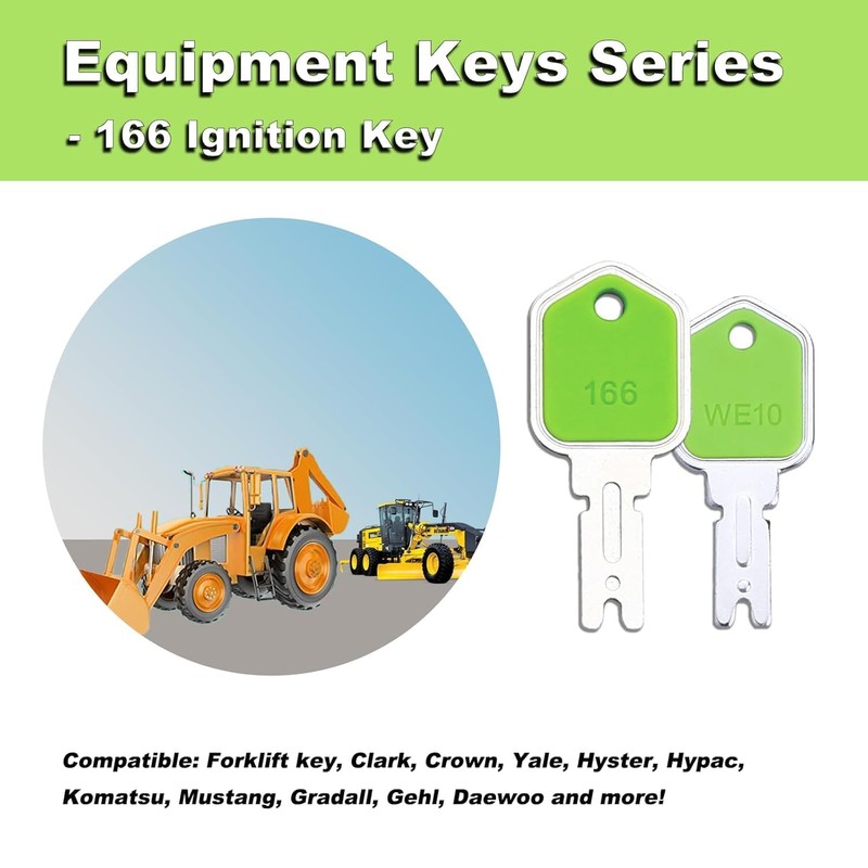 9-Pack Ignition Key Set for Hyster: 166 Equipment Keys Compatible