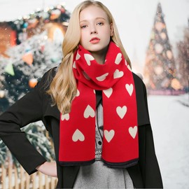 GERINLY Sweet Scarf with Love Heart Print Warm Neck Wraps for Women Chic Valentine's Gift for Lovers Romantic Love (Red)