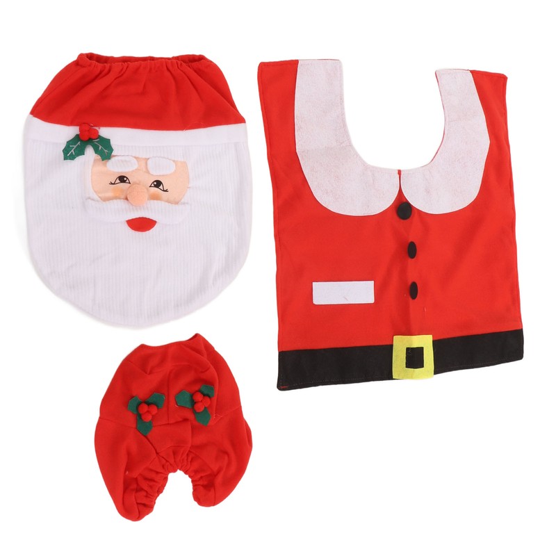 3Pcs Santa Toilet Seat Cover Rug Water And Tank Cover