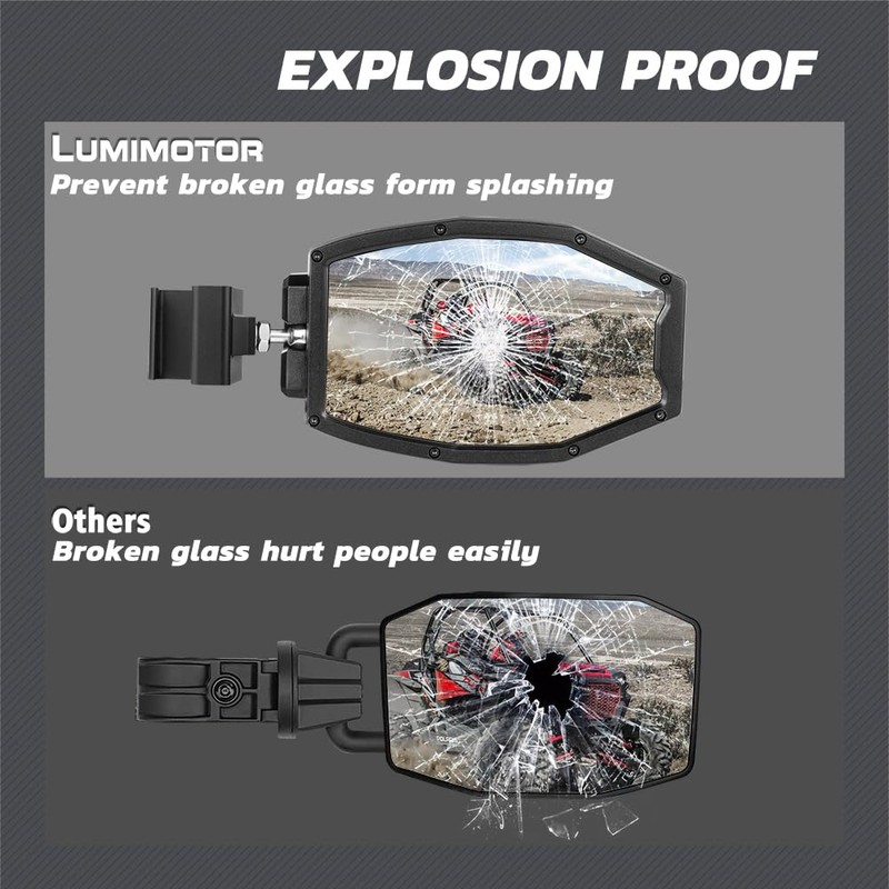 UTV Side View Mirrors, Lumimotor Ranger Side Mirrors Aluminum w/LED