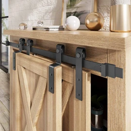 5 FT Mini Cabinet Bypass Sliding Barn Door Hardware Track Kit,Easy Install,Slide Smoothly Quietly,Apply for Storage Window TV Stand and Other Shielding (No Cabinet)