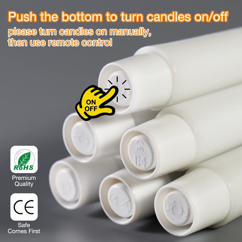 Eywamage Short White Flameless Taper Candles with Remote, Flickering Battery