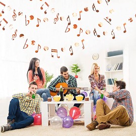 3Strings Rose Gold Circle Paper Garlands and Music Notes Banner For Tiktok Birthday Disco Music Themed Party Decor Wedding Bachelorette Bridal Shower Backdrop