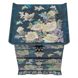 February Mountain Mother of Pearl Jewelry Box with 2 Drawers Gifts for Women Mom Wife Best Friend Birthday Mothers day Wedding Valentine Day (Blue)