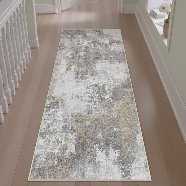 PureCozy Modern Abstract Runner Rug for Hallways Grey Non Slip