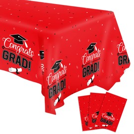 SANBADA 3 Pieces Graduation Tablecloth, 2024 Graduation Party Supplies, Graduation Party Decorations 2024, Graduation Table Decorations 2024, Large Size Plastic Tablecloth 108” x 54” (Red)
