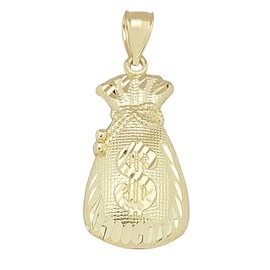 AMZ Jewelry 10K Yellow Gold Money Bag Pendant Treasure Dollar Sign Pendant Hip Hop