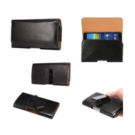 DFV mobile - Executive Holster Leather Case Belt Clip Rotary 360 Magnetic Closure for Pioneer E91w - Black