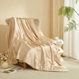 Luofanfei Cuddly Blanket 150 x 200 cm Gold Khaki Satin Shiny Blanket Cooling Satin Blanket Bed Throw Shiny Satin Couch Blanket Bedspread Sofa Blanket for Sofa Throw Bed Bedroom Office