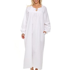 Alexander Del Rossa Cotton Victorian Nightgown, Vintage Victorian Nightgowns for Women, White Cotton Nightgowns for Women White XL (A0843SNWXL)
