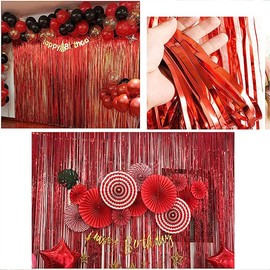 XIKSXITN 2 Pack Red Fringe Curtains Backdrop, 3.2ftx 8.2ft Red Streamers, Fringe Backdrop for Photo Booth Wedding Graduations Birthday Party Backdrop