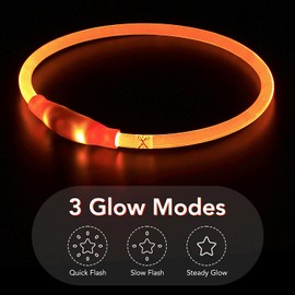 Colaseeme LED Dog Collar Light Up Dog Collars 1 Count USB Rechargeable TPU Glow Safety Basic Dog Collars for Large Medium Small Dogs (Orange)