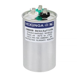 VEXUNGA 50/12.5 uF 50+12.5 MFD 370VAC or 440VAC Dual Run Start Round A/C Capacitor CBB65 Air Conditioner Capacitors for AC Unit Fan Motor Start or Heat Pump or Condenser Straight Cool