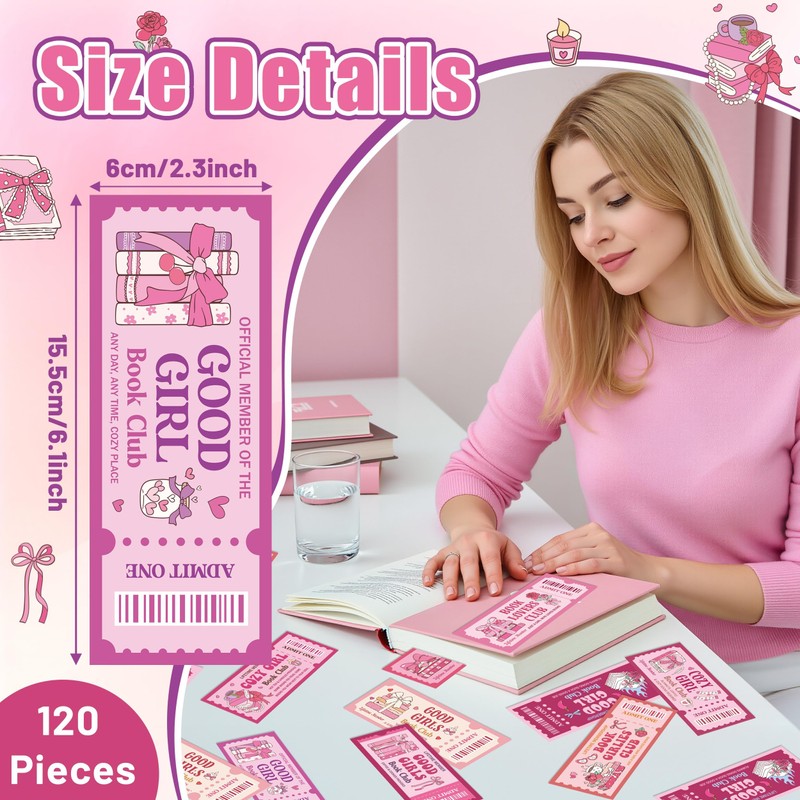 Laffact Pink Bow Book Club Bookmarks, 120Pcs Book Lover Read