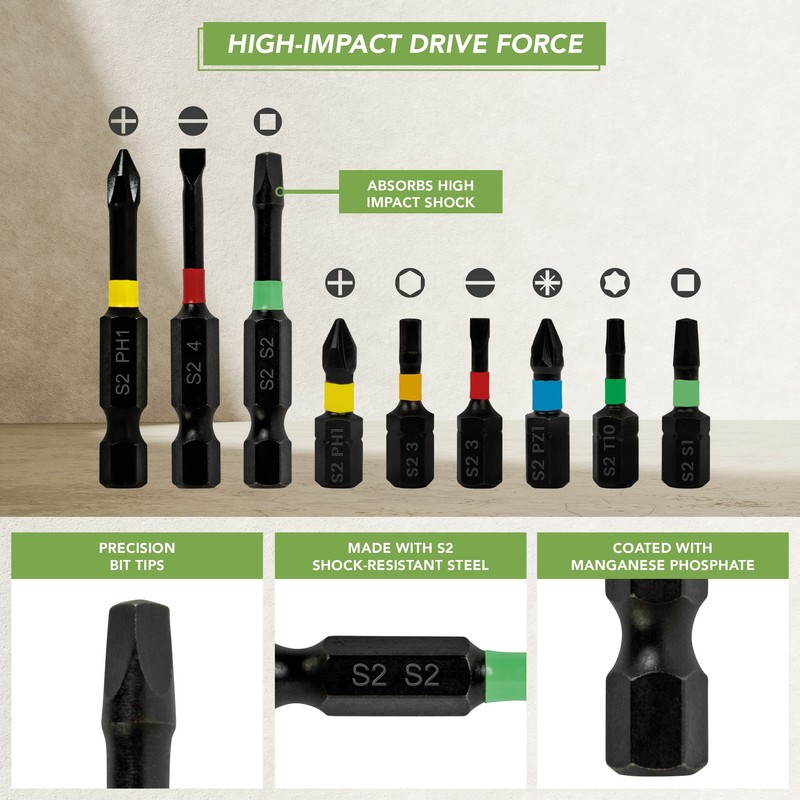 BLOSTM Impact Driver Bit Set - 44pcs Shock-Resistant Steel Impact
