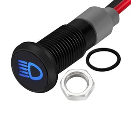 RUNCCI-YUN 12 V/24 V Round Metal Waterproof Signal Light LED Indicator Light, 8 mm Plate Mounting, DC LED Indicator Light, Dash Warning Light, Indicator Light with 26 AWG 150 mm (High Beam), Blue