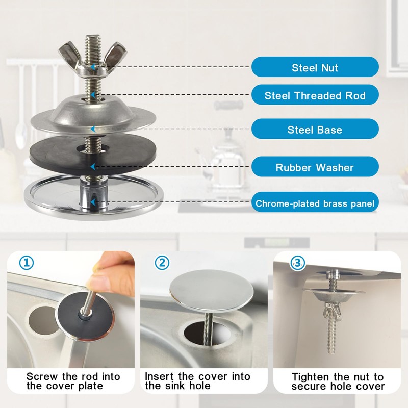 XNTONG - Sink Hole Cover, Sink Overflow Cap, Solid Brass