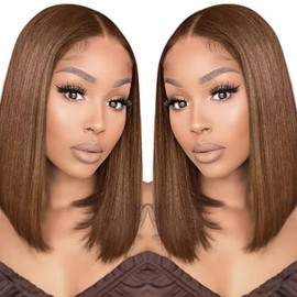 16 Inch #4 Brown Bob Wig Human Hair 13X4 Straight HD Transparent Chocolate Brown Bob Lace Front Wigs Human Hair Wear and Go Glueless Wig Pre Plucked With Baby Hair Short Color Bob Wigs For Black Women