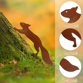 Rusty Squirrel Decorative Garden Stake to Screw in Wood, Metal Rusty Garden Decoration for Outdoor Use Weatherproof Autumn Rust Decoration for Outdoor Use Garden, Lawn, Tree Stump Decoration 32 x 9 cm