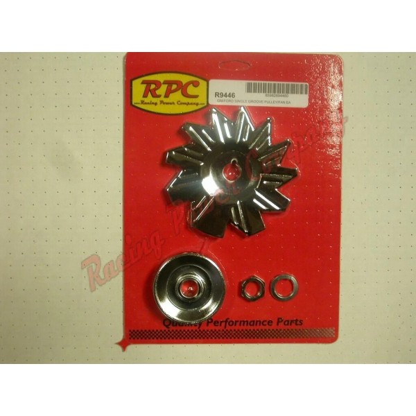 RPC R9446 Chrome Steel Alternator Pulley & Fan Kit GM