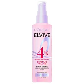 L'Oreal Paris Elvive Glycolic + Gloss High Shine Leave-In Hair Serum, Smooths Dull, Porous Hair Into High-Shine, Glossy Hair, 4.4 Fl Oz