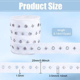 PH PandaHall 10 Yards Eyelet Trim with Eyelets Eyelet Band Made of Cotton 25 mm / 1 Inch with Silver Metal Hole Eyelet, Decorative Star for Sewing Garments, Corsets, Skirts, Jackets and Shoes, White