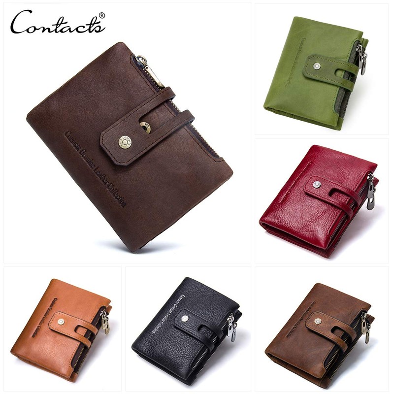 Mens Wallet Leather -Mens Genuine Leather RFID Blocking Trifold Double