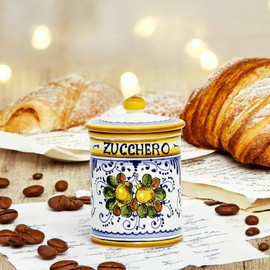 Artistica LIMONCINI: Tuscan Canister 'ZUCCHERO' (Sugar) lemon design - Handpainted in Italy. Shipped from the USA with Certificate of Authenticity.