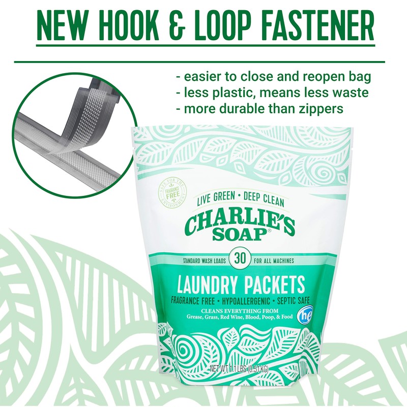Charlie's Soap - Unscented Powdered Laundry Packets 30 Count (2