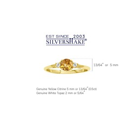 Silvershake 5MM Petite Genuine Round Shape Citrine 18K Yellow Gold Plated 925 Sterling Silver Promise Ring November Gemstone Birthstone Jewelry for Women Size 6.5
