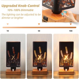 Industrial Table Lamp with USB Ports and Outlet, Rustic Dimmable Bedside lamp with Charging Station, Metal Square Shadow Nightstand Lamp, Night Light for Kids Bedroom Living Room End Tables