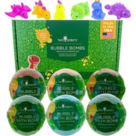 Dinosaur Bath Bombs for Kids with Surprise Dino Toys Inside (6 Pack) - Large Bubble Bath Bombs, Gentle and Safe, Made in USA, Gift Ideas for Boys, Girls and Teens by Two Sisters