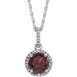 Bonyak Jewelry Sterling Silver Natural Mozambique Garnet & .01 CTW Natural Diamond 18" Necklac